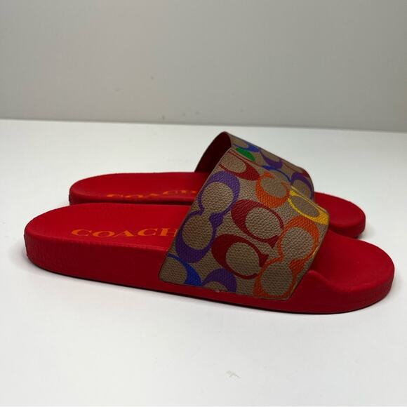 Coach Udele Sport Slide sandals rainbow signature canvas - 7B - Picture 3 of 11